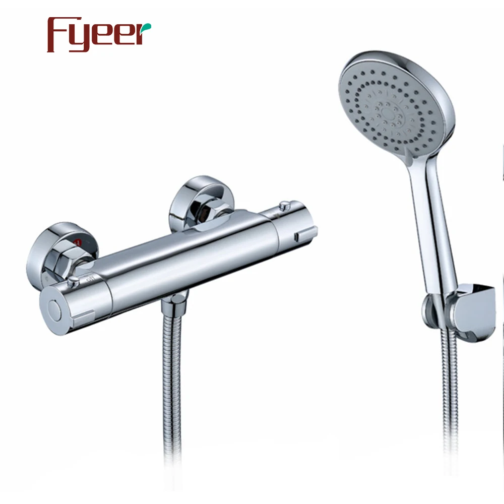 Fyeer Round Brass Thermostatic Bathroom Shower Faucet