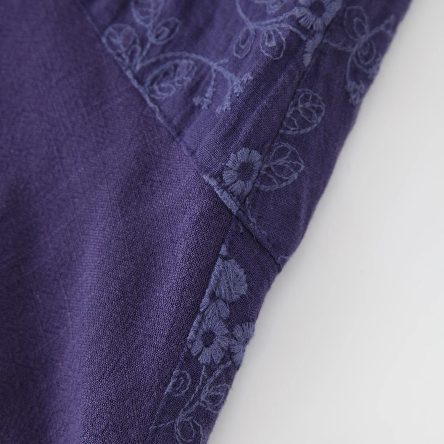 Custom Linen Clothing Manufacturer Purple Floral Ladies Hand Embroidery Dress Women High Quality 100%  Linen Dresses for Women