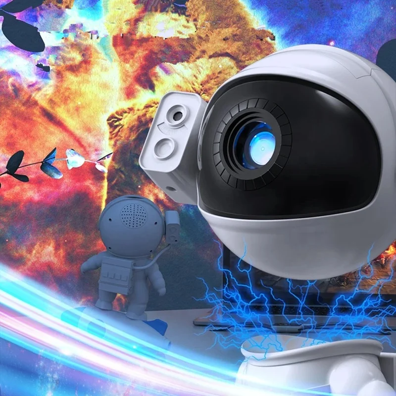 Lonvel Rocket Spaceman Projector Lamp, Nebula Starry Sky Star Projector Galax Projector Night Light Film Disk Spaceman for Kids