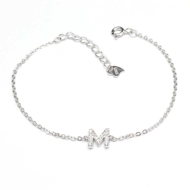 Индивидуальные буквы браслет циркон 925 стерлингового серебра с буквой