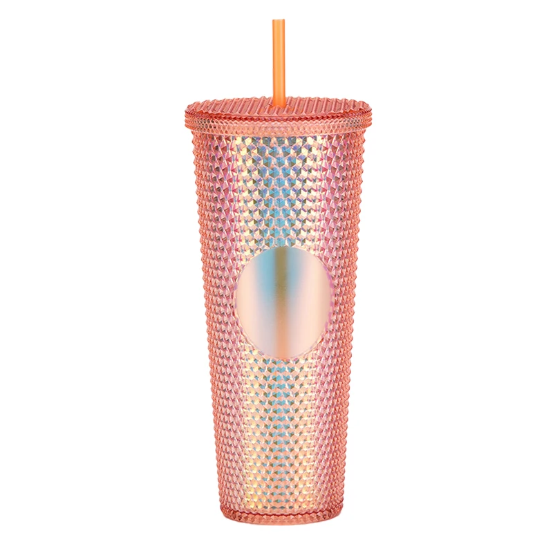 Hot sale multi color double wall plastic 24oz 710ml studded tumbler with lid and straw