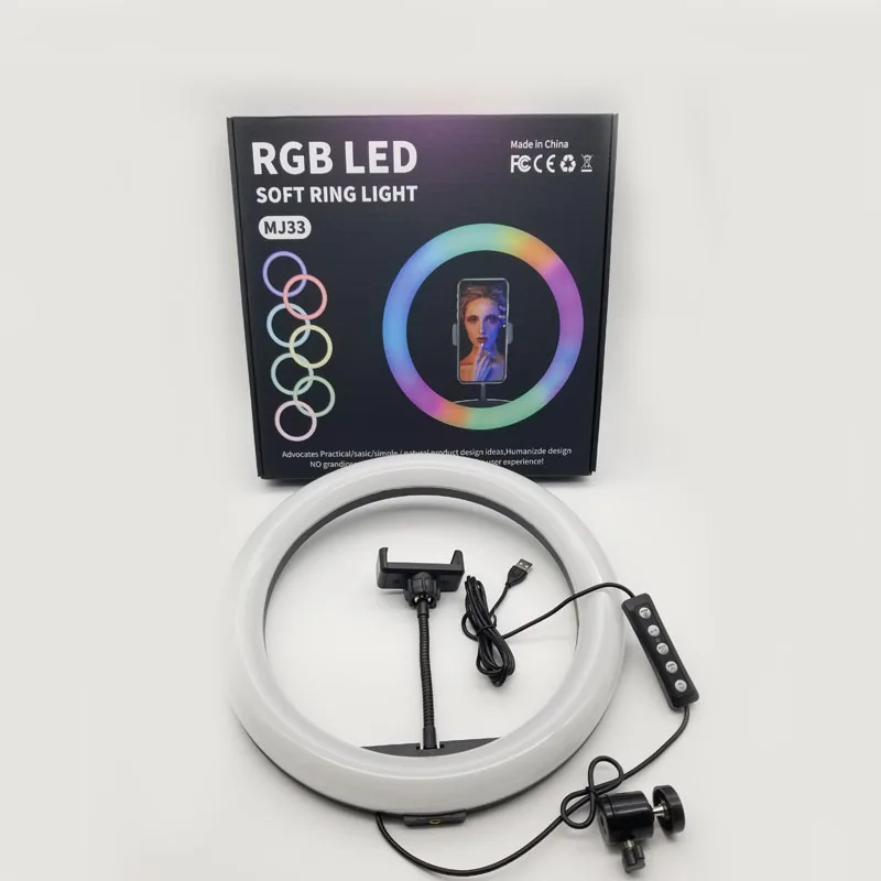 
MJ33 RGB LED Selfie Ring Light 26cm Spotlight Fill light lamp Makeup Ringlight Remote Adjustable Dimmable Ring Light Lamp 