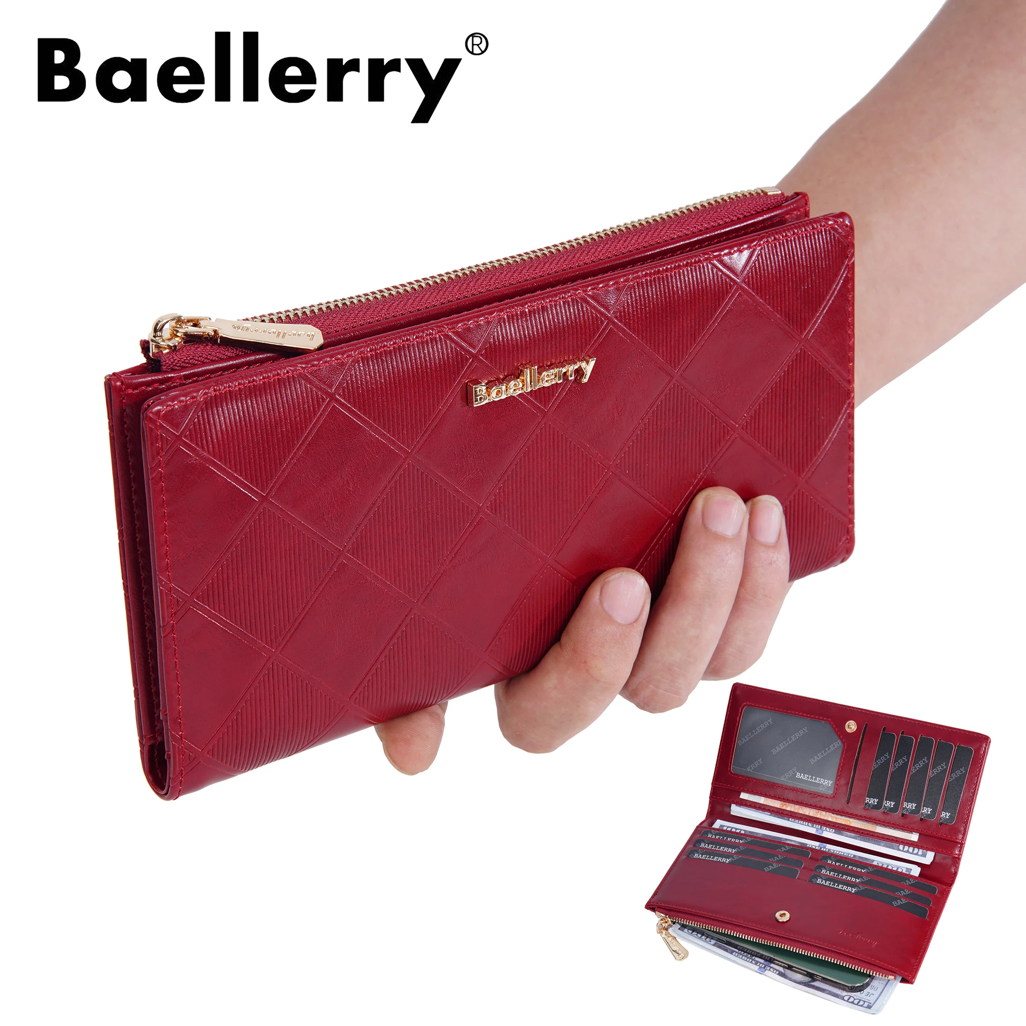 Baellerry High Quality New Design Quilted Purse Card Holder women long wallet Multi-function ladies phone bag