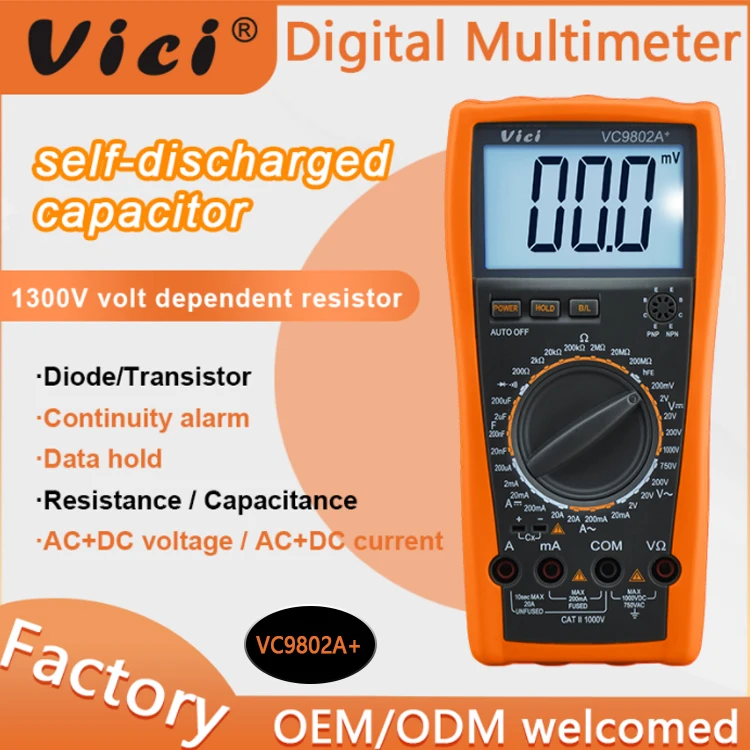 vici VC9802A+ Digital Multimeter of 1000V 20A 2000Mohm 200uF Dual Integral A/D Transfer Measuring Method