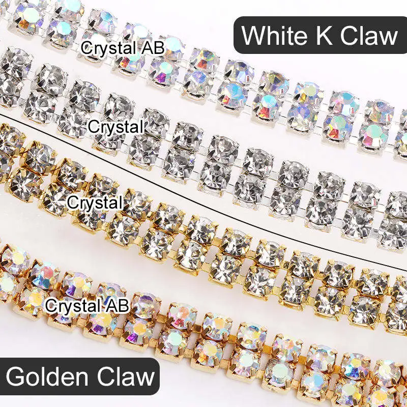Wholesale Fashion Jewelry SS6-SS16 crystal AB rhinestones sew on Diamond double row claw cup chain for garment clothing