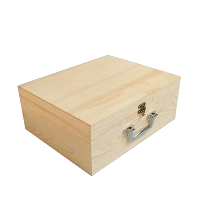 Wooden Storage Box with Hinged Lid and Handle Wooden Suitcase Unfinished Decorative Keepsake Case Wood Memory Box with Latches