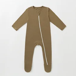 Hot Sales Bamboo Fiber jumpsuit Spandex clothes Custom Print Infant Pajamas Soft Breathable Zipper Baby Rompers
