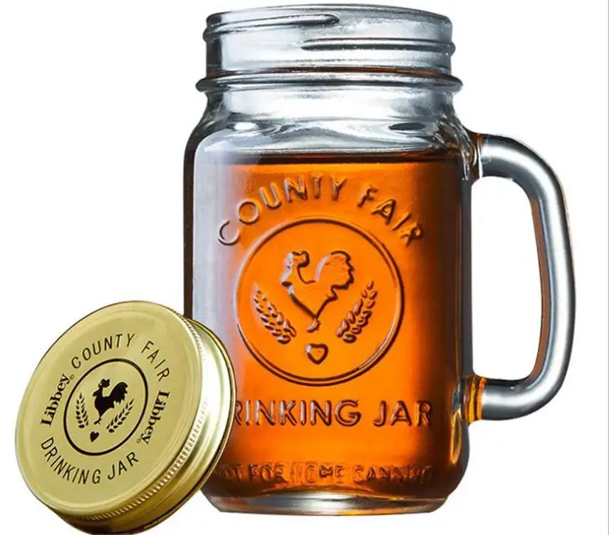 
Wholesale 16 oz 480ml glass mason jar drink glass candle glass with handle 