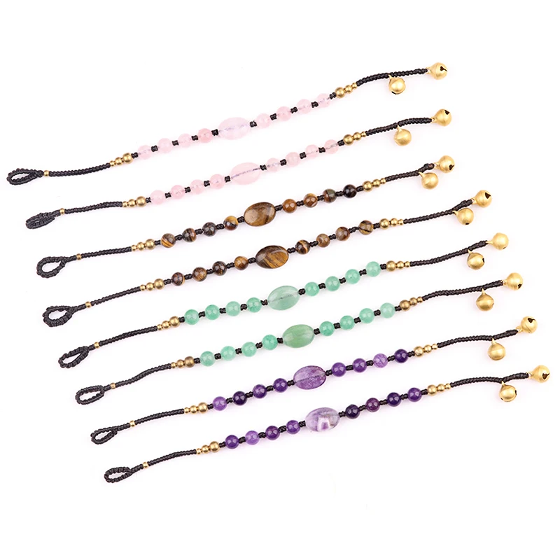 Hot Selling Hand Woven Multi-Color Round Bead Natural Stone Bracelet Adjustable Weaving Fashion Bracelet Bell Bracelet