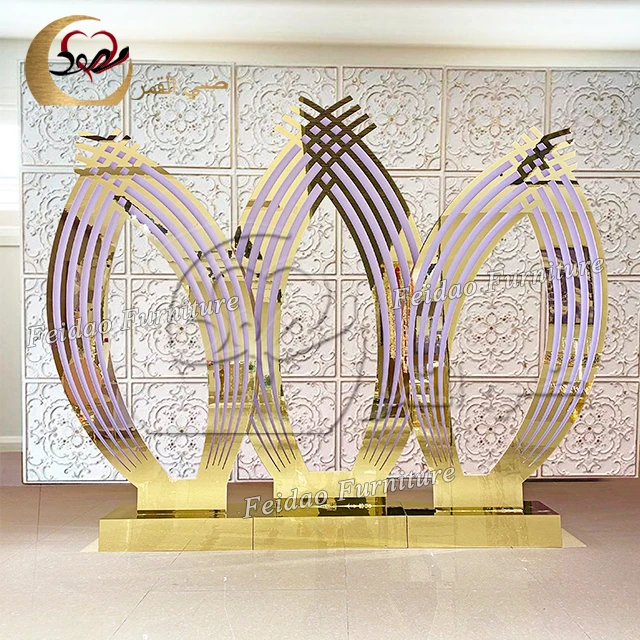 Leaf shape stage prop background set golden acrylic wedding stage backdrop