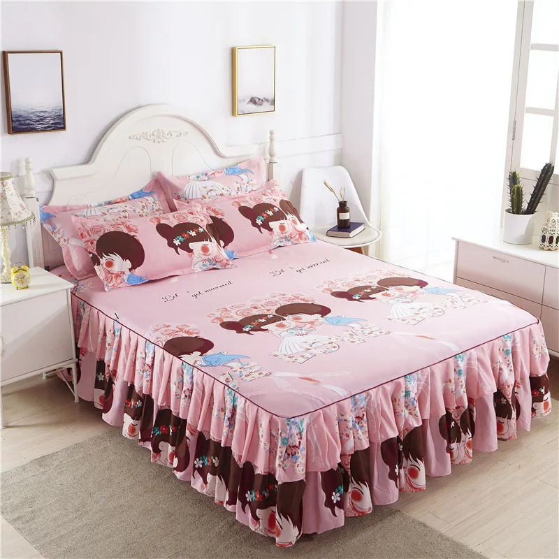 Bed skirt Floral Fitted Sheet Cover Graceful Bedspread Lace Bedroom Skirt Wedding Housewarming