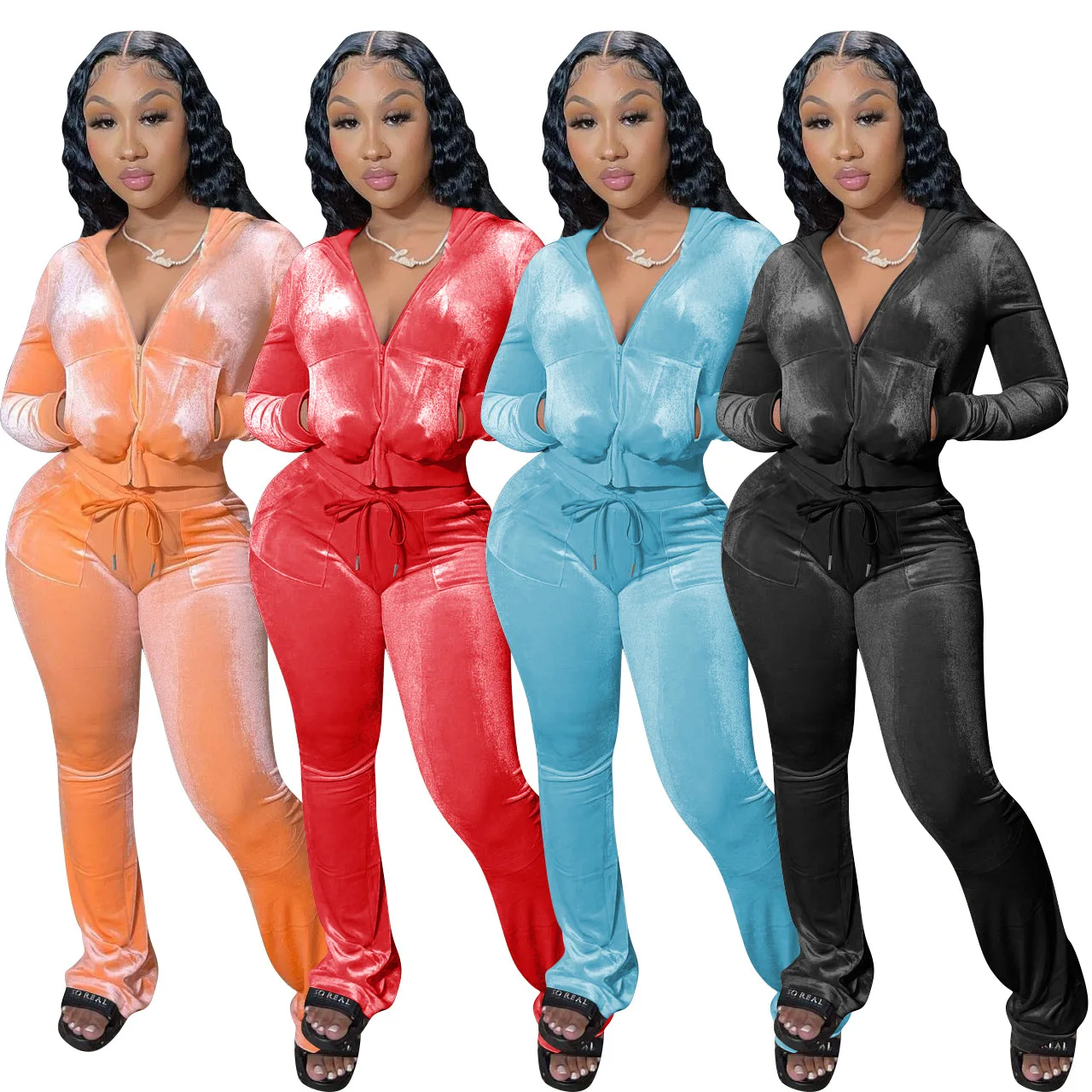 New Winter Crop Top Track Suit Velvet Two Piece Set Sweatsuit Outfit Women Velvet Tracksuit Jogging Suit Velour Tracksuit