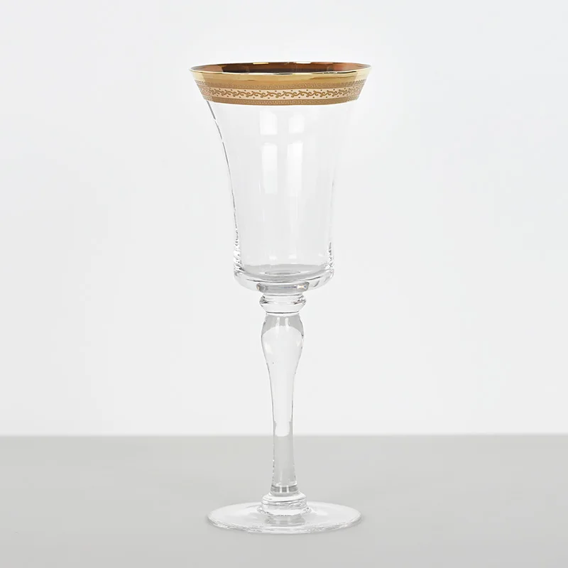 Wedding desktop decoration gold rimmed wine glasses for wedding party water goblet Customized logo for crystal glass wine glass