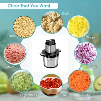 6L Multipurpose Food Processor Meat Grinder Electric 4 Blade Glass Bowl Vegetable Galic Chopper