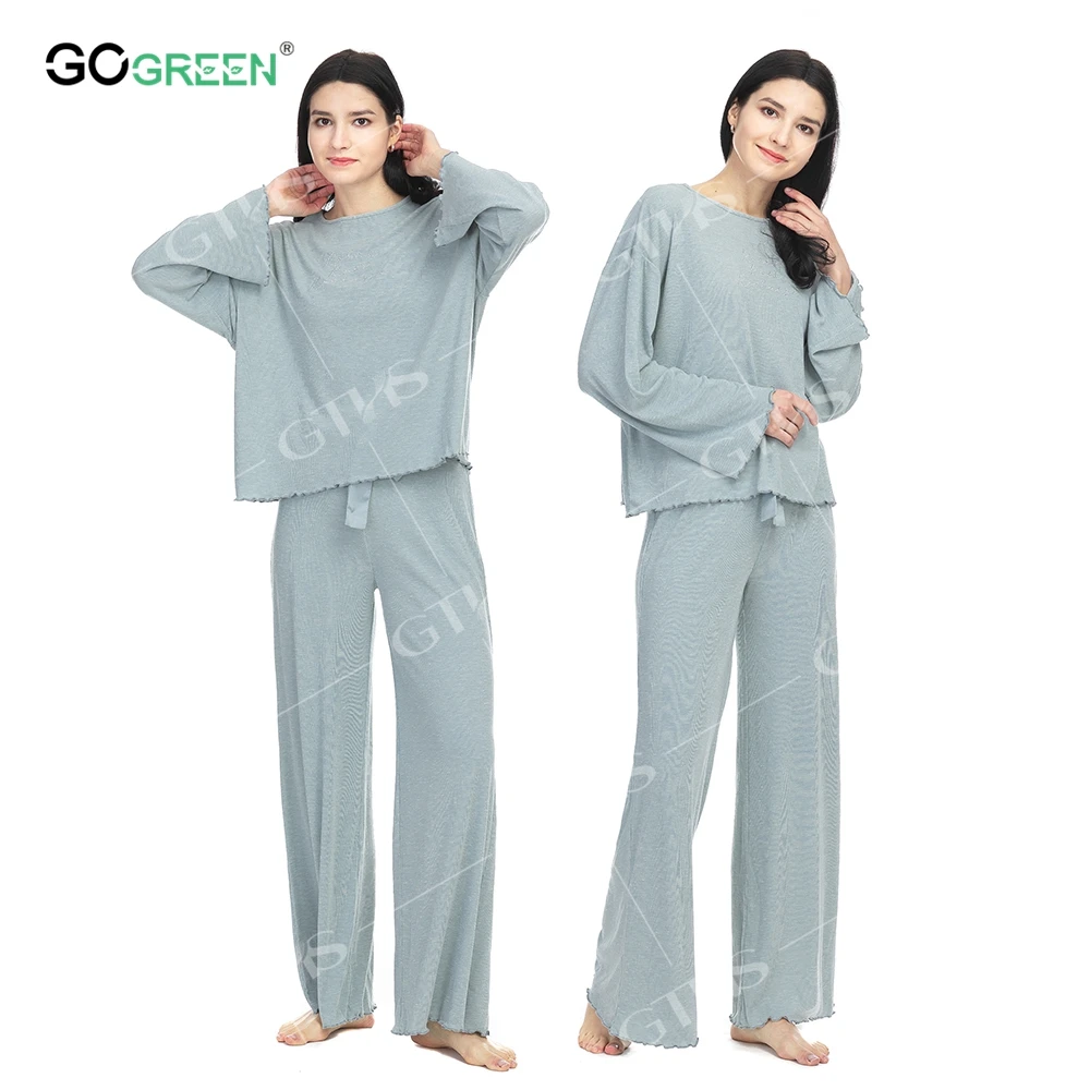 Keep Warm And Smooth Cotton Long Sleeve Light Blue Fleece Pajama Sets
