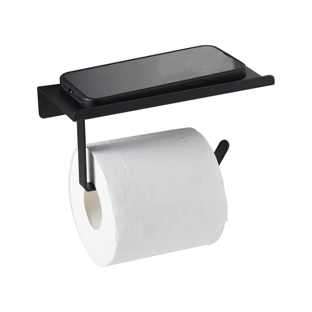 Wall Mount Toilet Wood Paper Holder With Phone Shelf