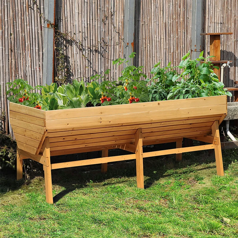Outdoor Gardening Fir Wood Raised Garden Bed Large Elevated Garden Bed