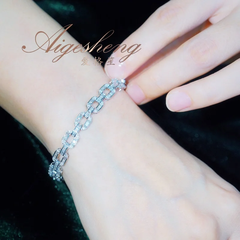 Aigesheng New Products Fine Jewelry Solid Gold Bracelet Natural Diamond 18K White Gold Real Bracelets