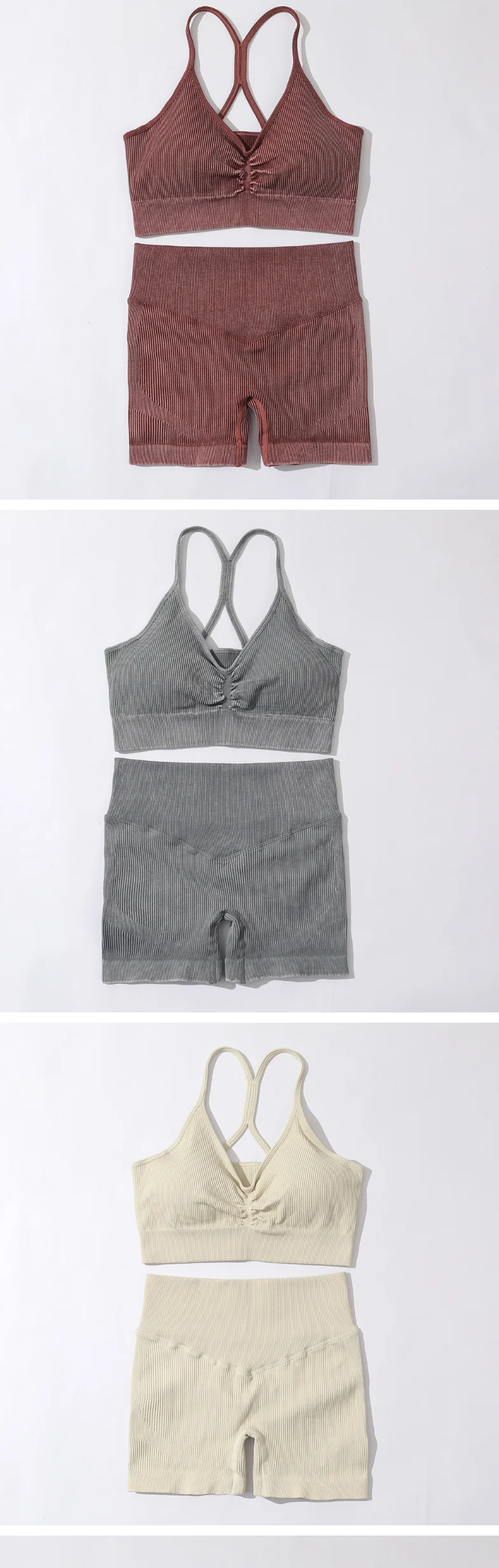 2022 Hot Selling Ribbed Seamless Long Sleeve Yoga Top Leggings Set Workout Running Sport Wear 6Pcs Set