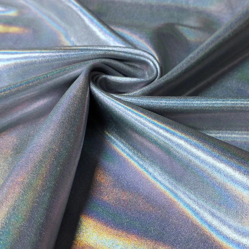 spandex dance wear nylon holographic silver foil print fabric