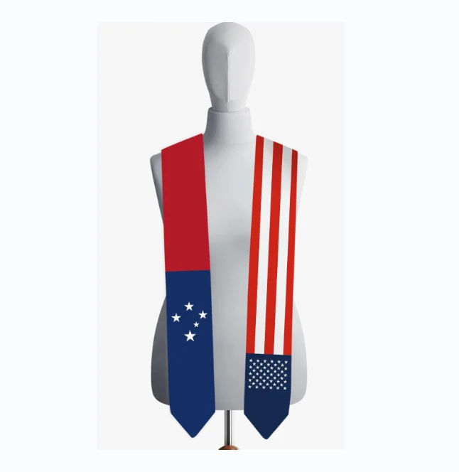 High Quality Graduation Stole Sash Samoa and Usa Flag Graduation Country Flag Graduation Stole for International Students