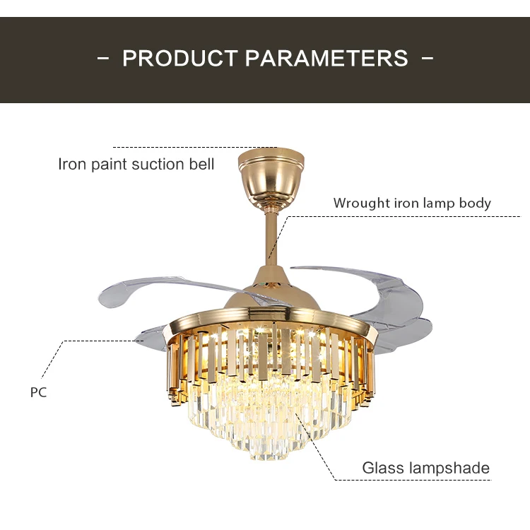 OEM Foldable Chandelier Ceiling Fans With LED Light 42 Inch Invisible Blade