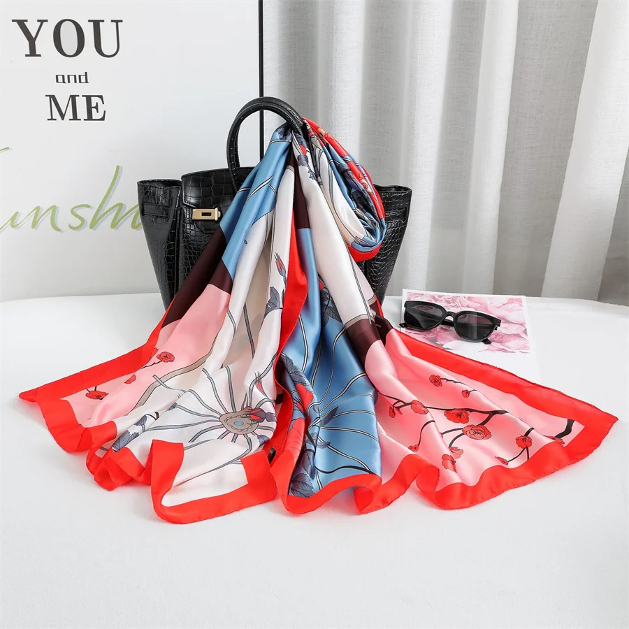 magnificent Checked Classic Hijab Imitated design ethnic Floral Elegant Luxury Silk Scarves stylish