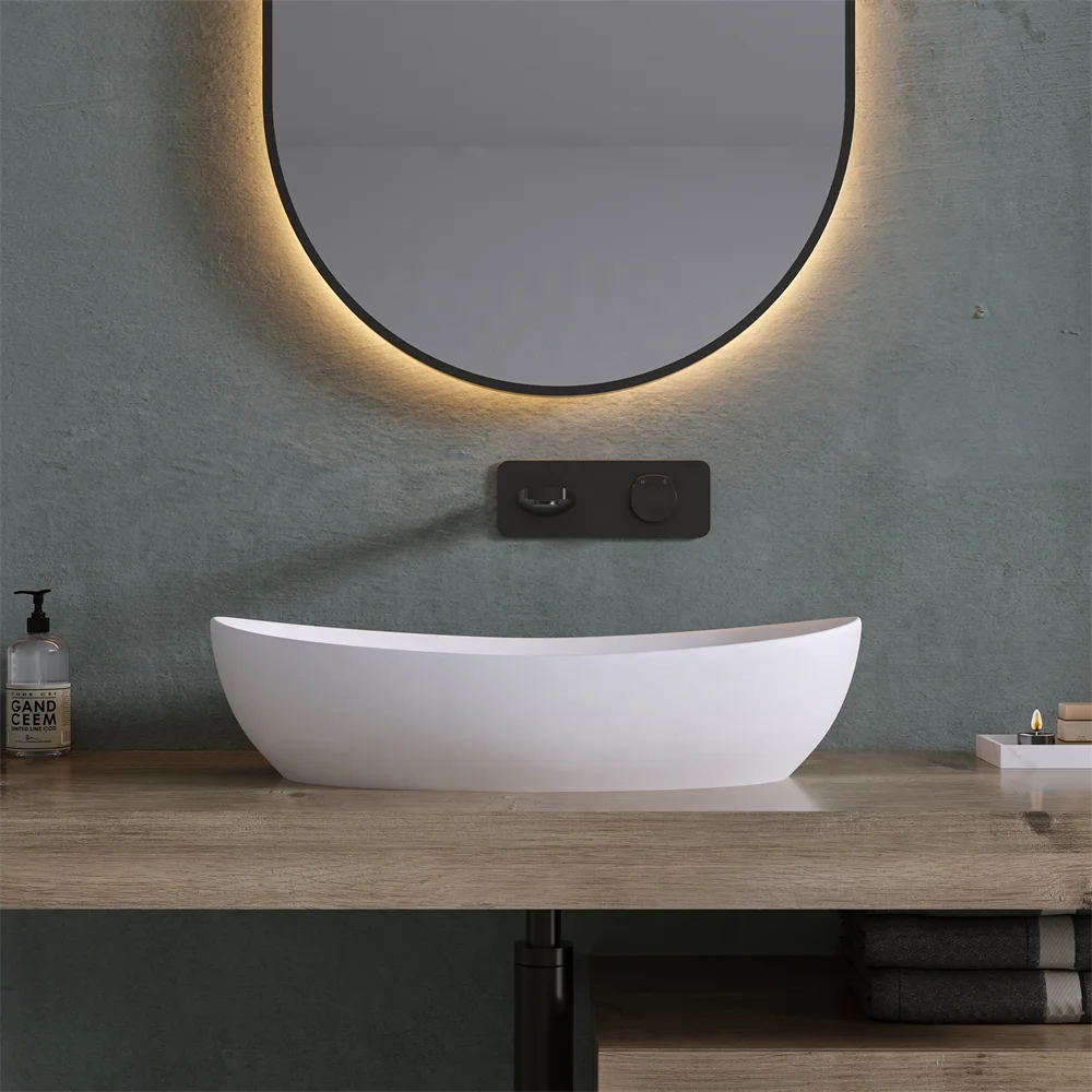 Surface-mounted washbasin be installed on wood base furniture No overflow.