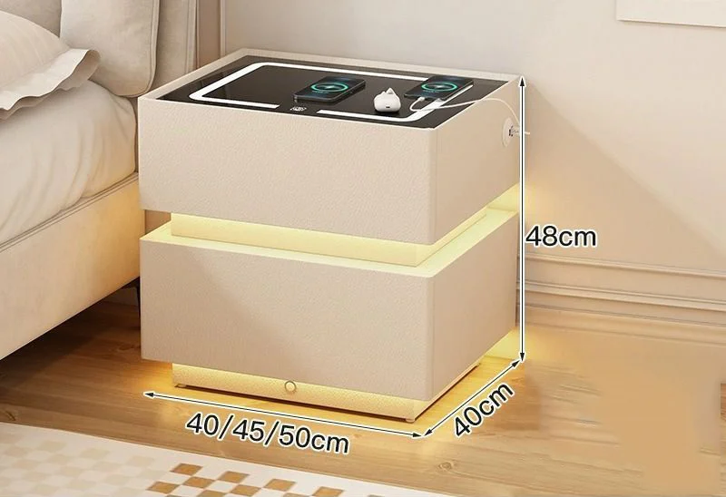 storage cabinet Wireless Usb Charging Modern Bedroom Speaker Led Nightstand With Fingerprint Lock smart Bedside Table with light