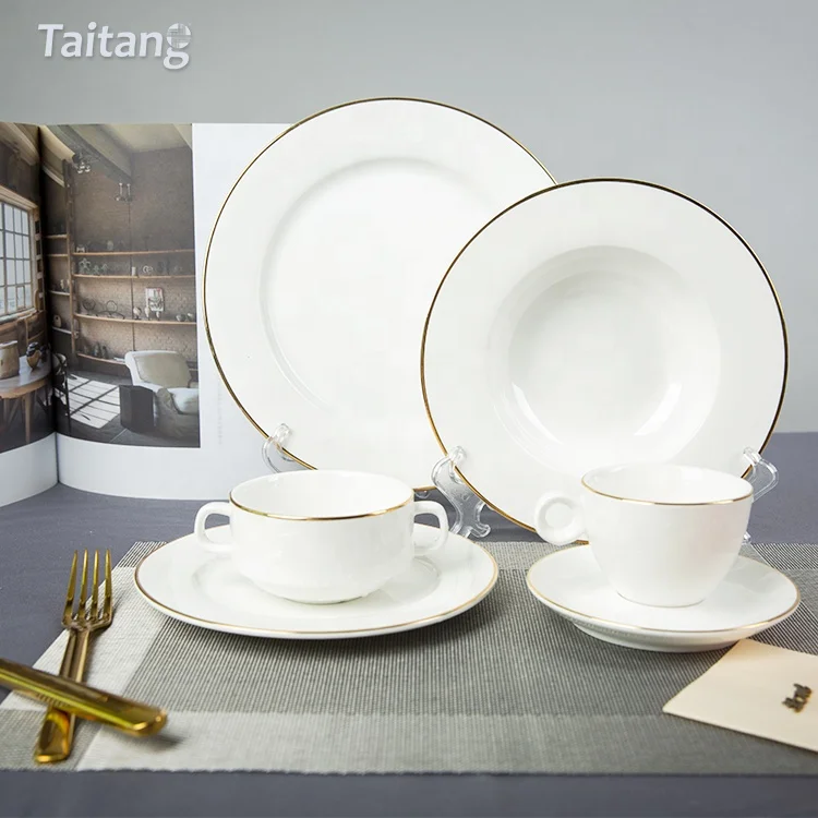 Ceramic Dinner Set Porcelain Gold Rim Decor Dinner Plate Sets Dinnerware
