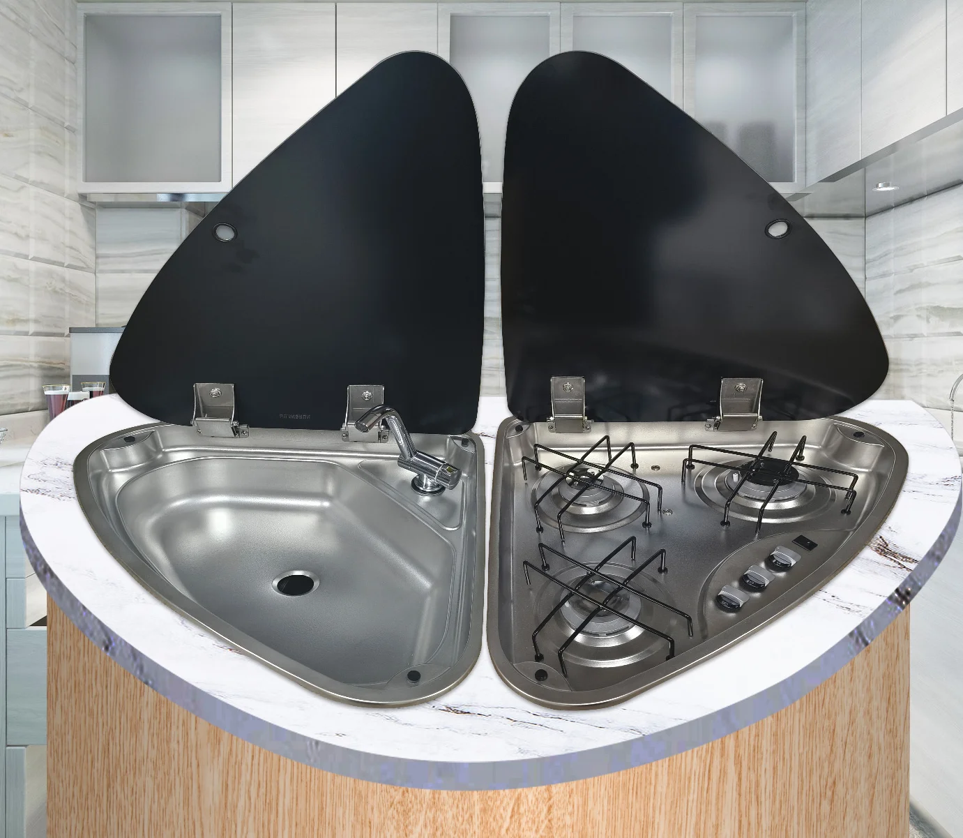 GUANGRUN CANRUN Caravan kitchen product Stainless steel two burner LPG gas stove for RV motorhomes travel trailer Yacht GR-587