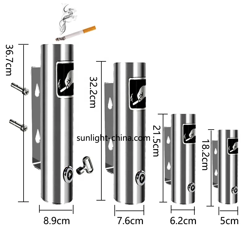 Outdoor Stainless steel ashtray bin Wall Mounted Cigarette Butt Receptacle Ashtray