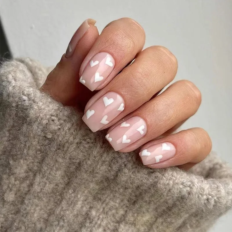 Creative Nail Design Heart Short Square Faux Ongles High Quality Press On Nails