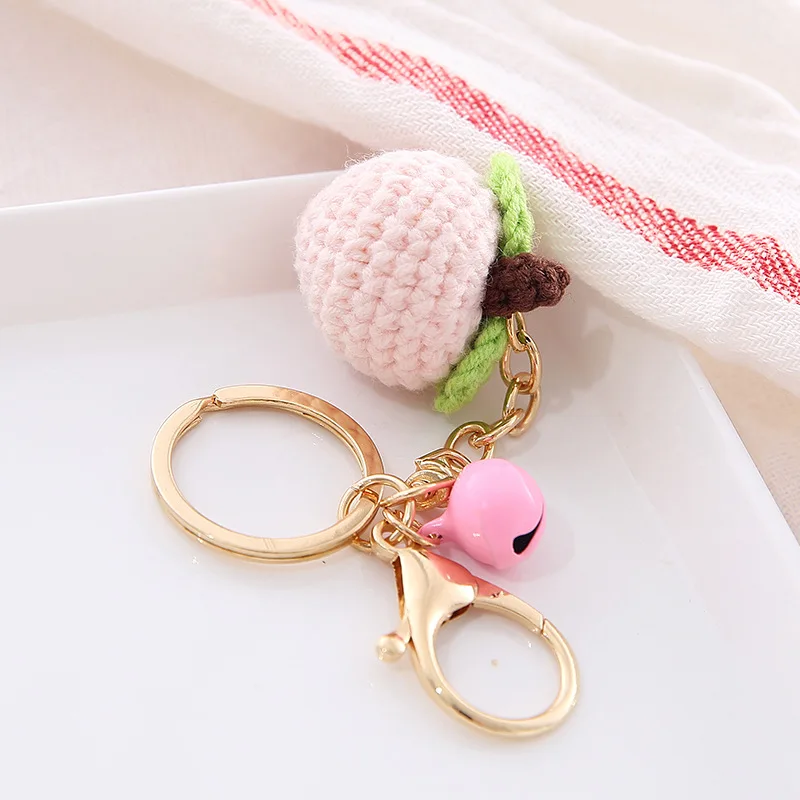Wholesale Hand Knitted Kawaii Watermelon Orange Strawberry Fruit Food Keychain Cute Crochet Fruit Keychain Bag Charm Accessories