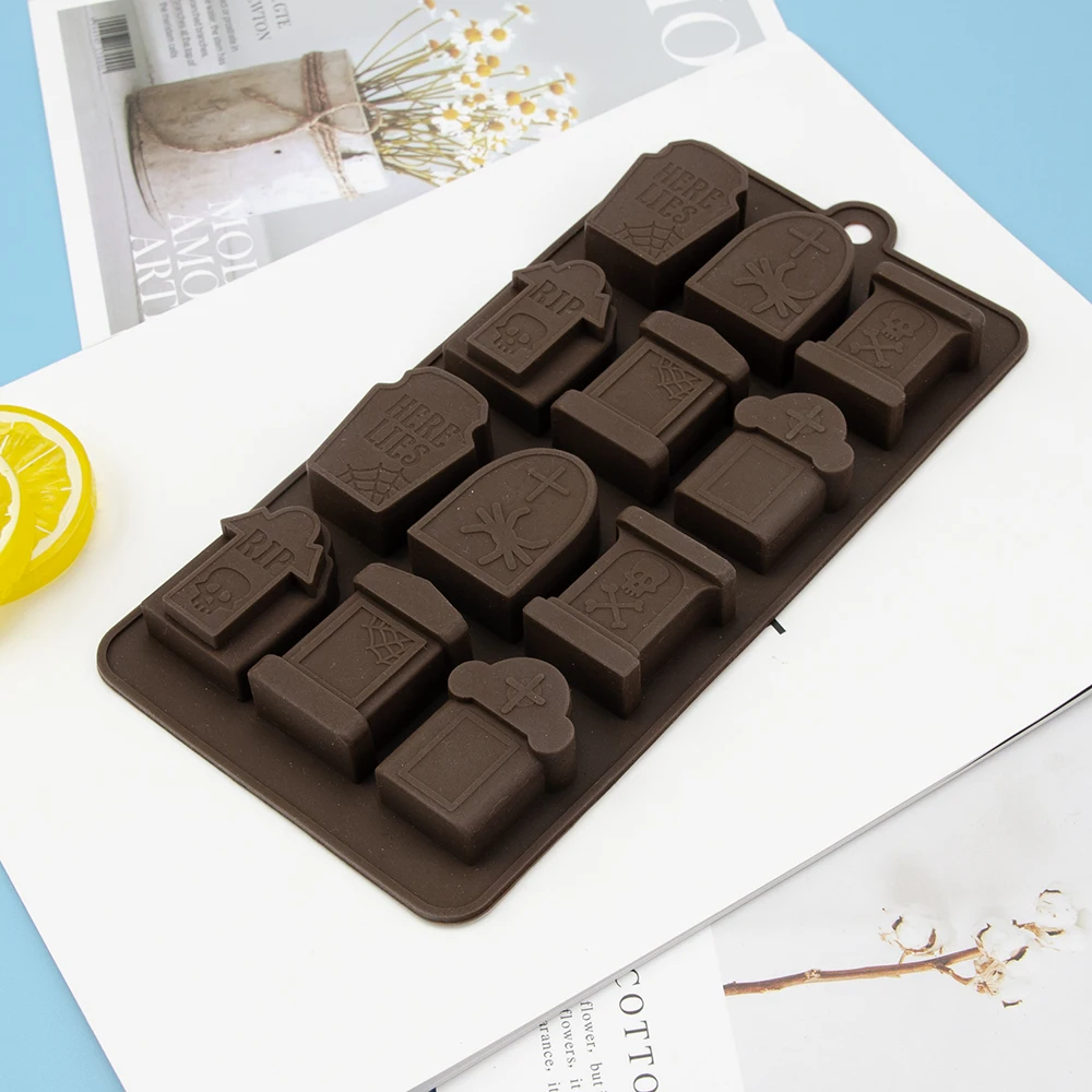 
baking supplier silicon 12-cavity Candy Cake Mold tombstone silicon chocolate molds 