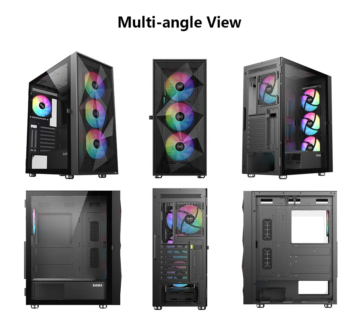 SAMA 3509 Door Open Tempered Glass Side Panel Black & White Mid Tower ATX Gaming PC Computer Case Cabinet