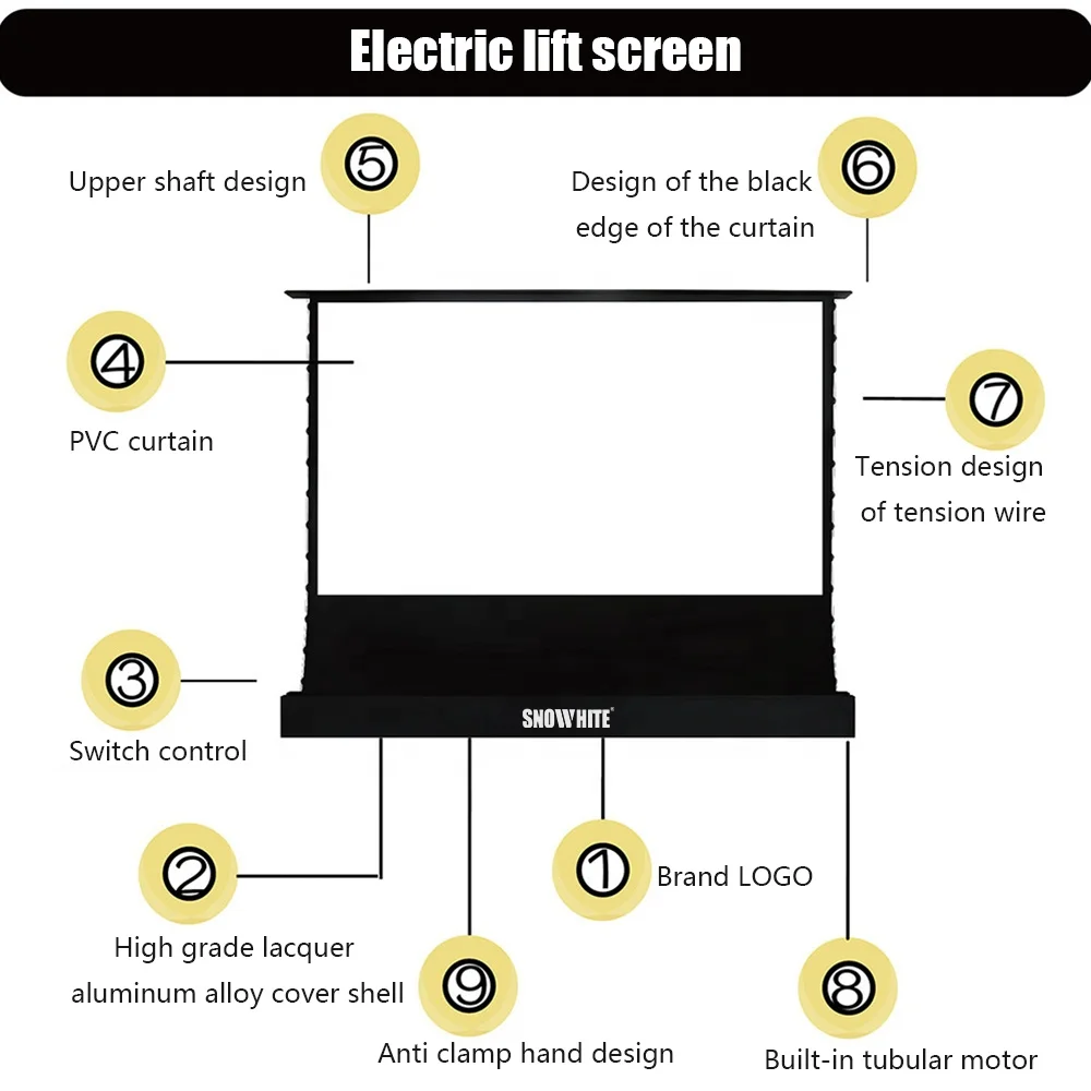 Snowhite 100 120 inch 16:9 UST ALR and long throw ALR Electric Motorized Portable Floor Standing Projector Projection Screen