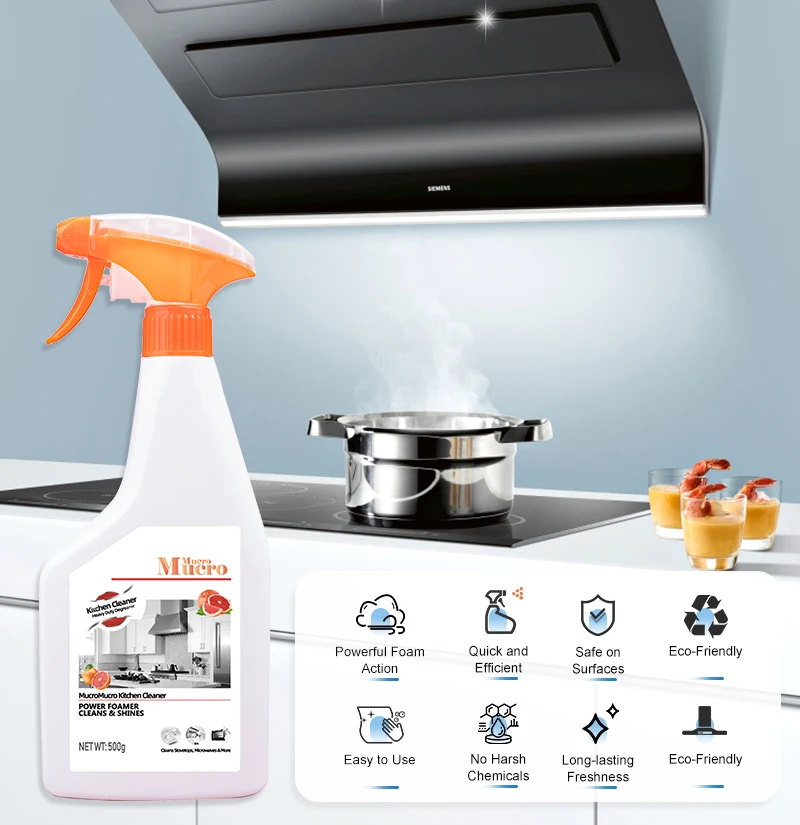 Multi Purpose Foam Eco Friendly Oil Grease Stain Removing Kitchen Spray Bubble Cleaner Drain Hood Stove Kitchen Cleaner Spray