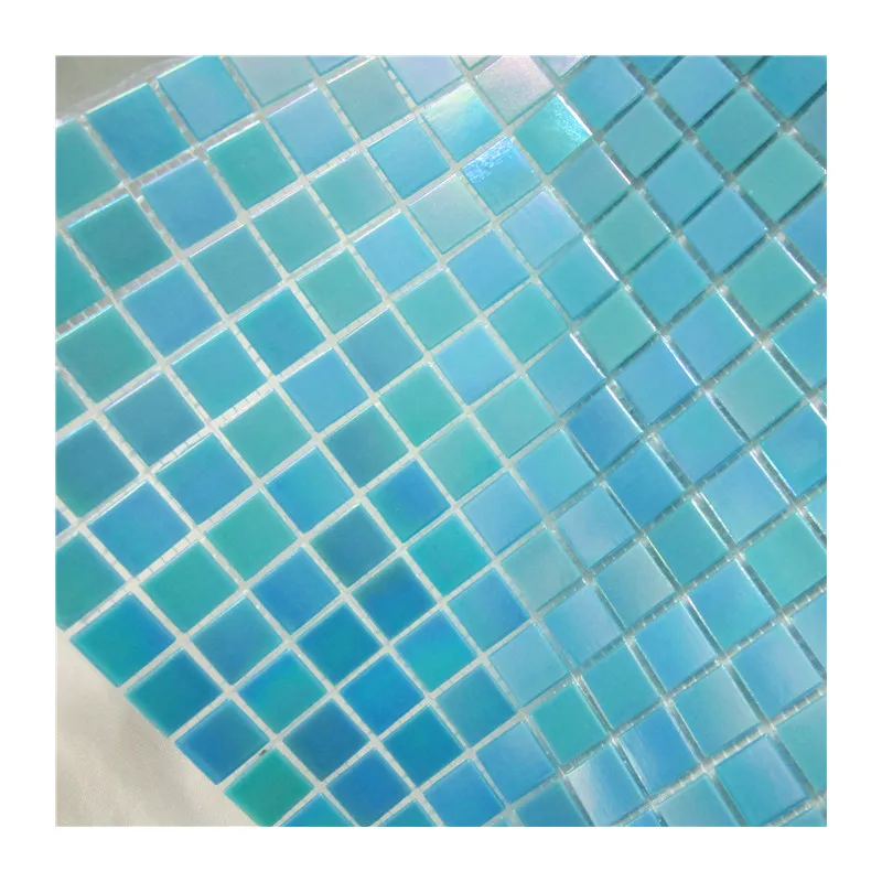 Blue color iridescent glass mosaic pool tile iridescent kitkat wall tile