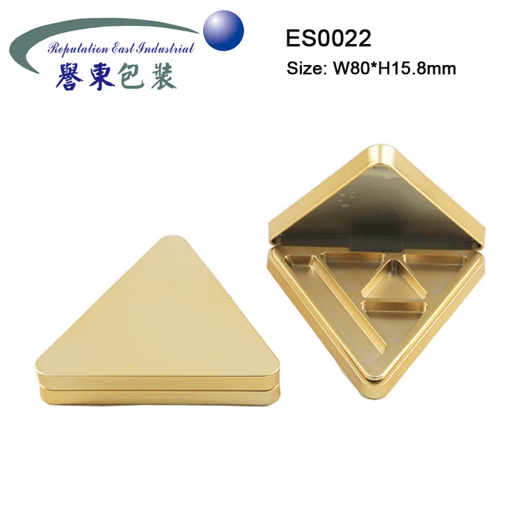Best selling triangle shape 4 colors empty packaging magnetic eyeshadow palette case with brush palette