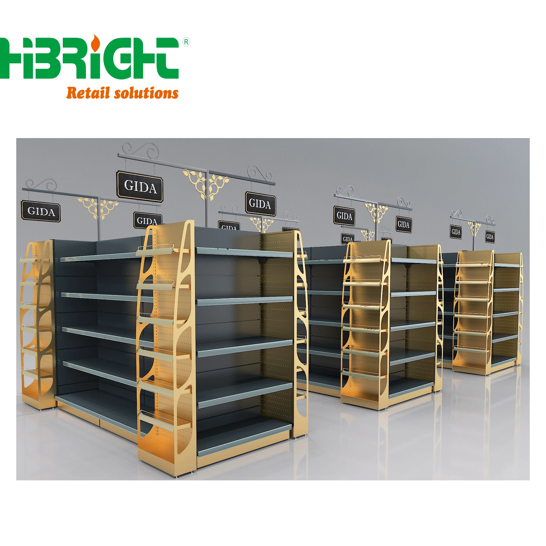 Luxury Convenience Store Display Stand Rack Shelving Supermarket Shelves With Pegboard Back Panel