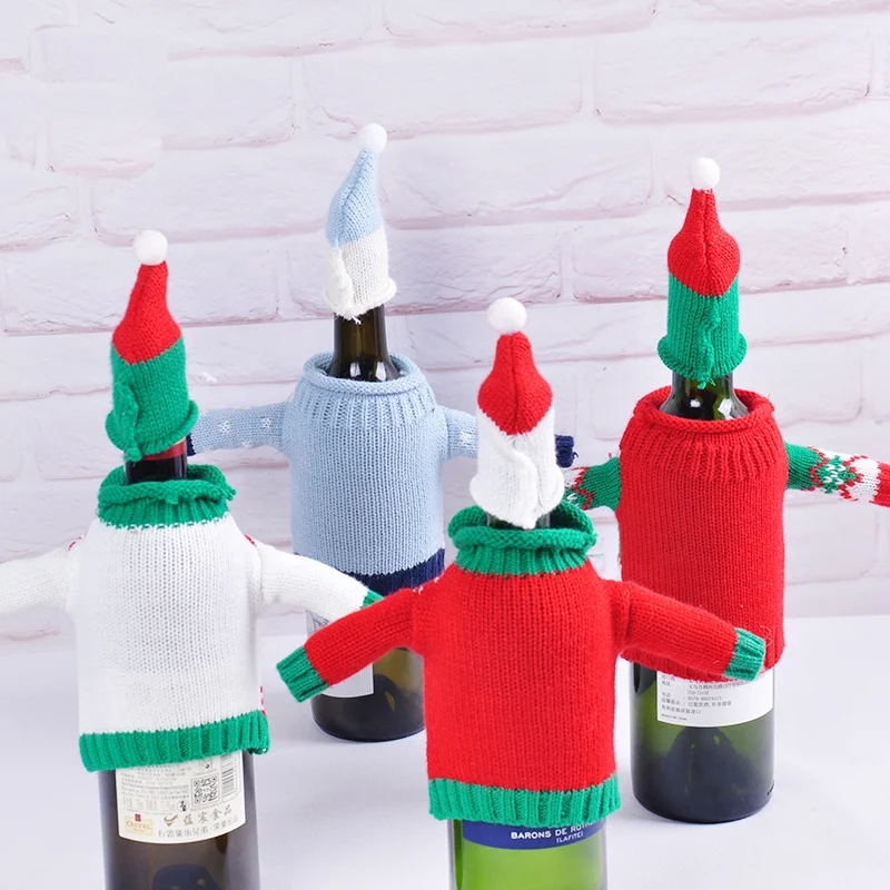 BSCI SJ0179 factory Various Christmas Qualified Wine Bottle Cover Set Knitted MIni Colorful