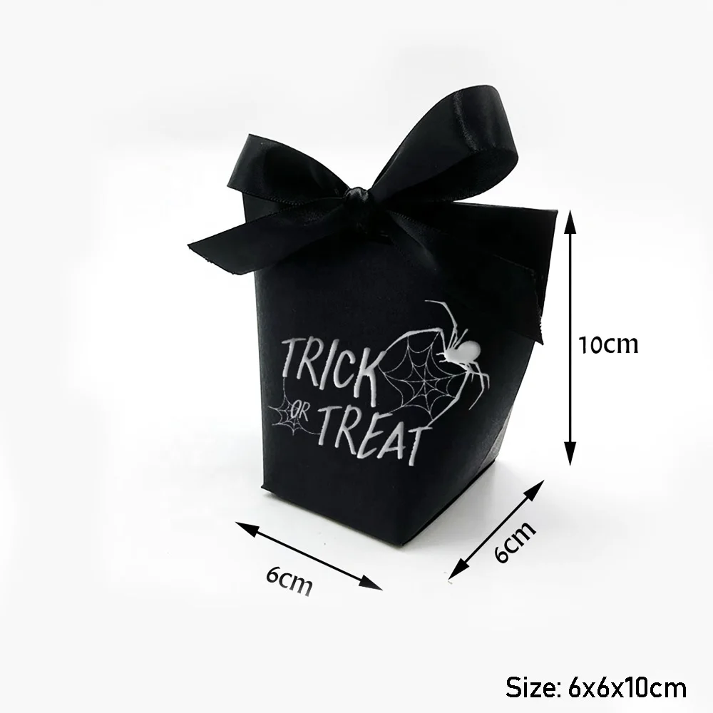 Trick or Treat Ribbon Spider Sweet Gift Favor Packaging Box Bag Paper Boxes for Happy Halloween Party Gifts Decor Package