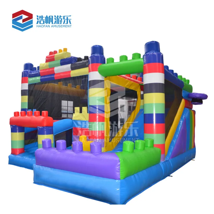 Rainbow Building Blocks Inflatable Combo Slide Bouncy Castle Bounce House For Sale