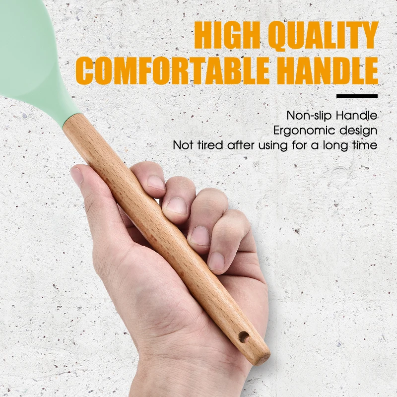 12 шт. в упаковке, Прямая продажа с фабрики деревянная ручка Силиконовая кухонная набор инструментов для приготовления еды силиконовые столовые приборы