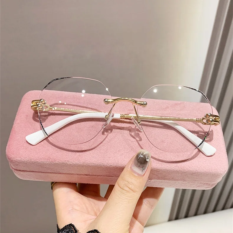 photochromic lens anti blue light computer anti reflet solid gold grey metal round rimless women 2024 gray photo glasses