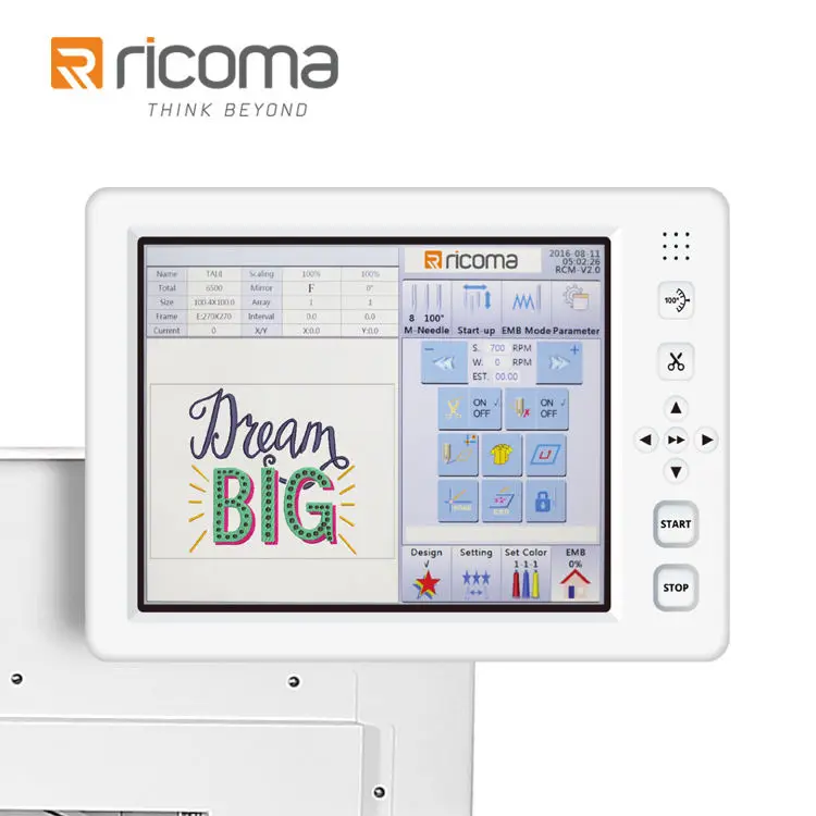 RiCOMA cap embroidery machine 3d 4/6/8/12 Head 12/15 Needles CHT2 Model with Double beams stable design China direct supplier