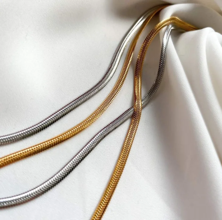 4mm Gold Snake Chain Thick Chain Choker  Thick Gold Necklace Gold Herringbone Chain for Women and Girls