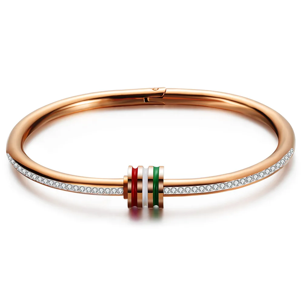 Jewelry Italian Bangles Fashion Women For Stone Charm Enamel Crystal Steel Stainless Friendship Girls Bracelets