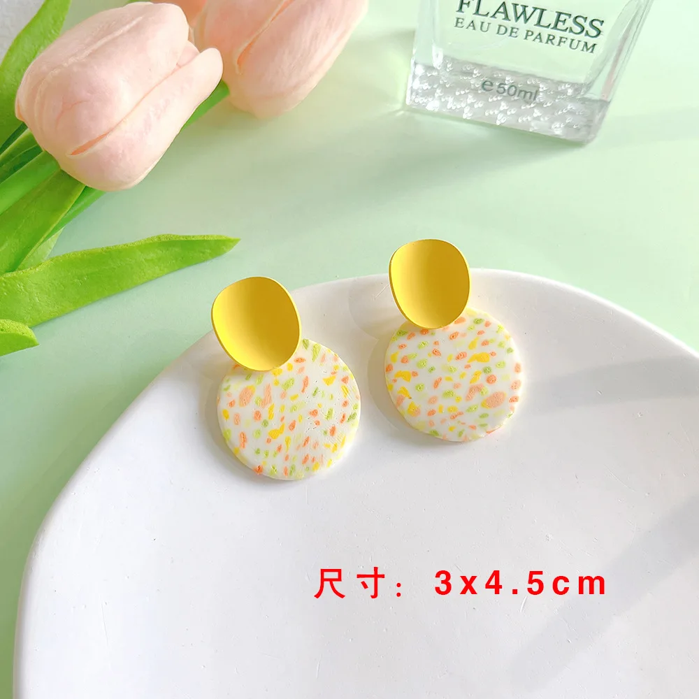 Bohemia  Geometric Pattern Earrings Wholesale Bohemian Handmade Colorful Round Polymer Clay Stud Earrings Women